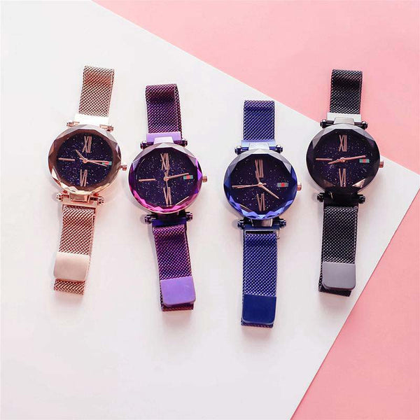 Imported bundle of 3 ladies luxury starry sky magnet wrist watches